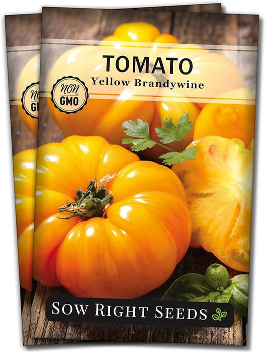 Sow Right Seeds - Yellow Brandywine Tomato Seeds for Planting - Non-GMO Heirloom Packet with Instructions to Plant a Home Vegetable Garden - Sunny Yellow Slicer with Sweet Flavor - Indeterminate (2)