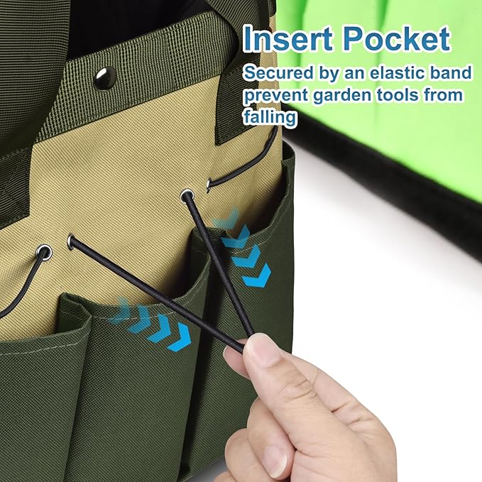 Garden Tool Bag Organizer, Gardening Tote Storage Bag with Zippers Pockets (Tools NOT Included), Green