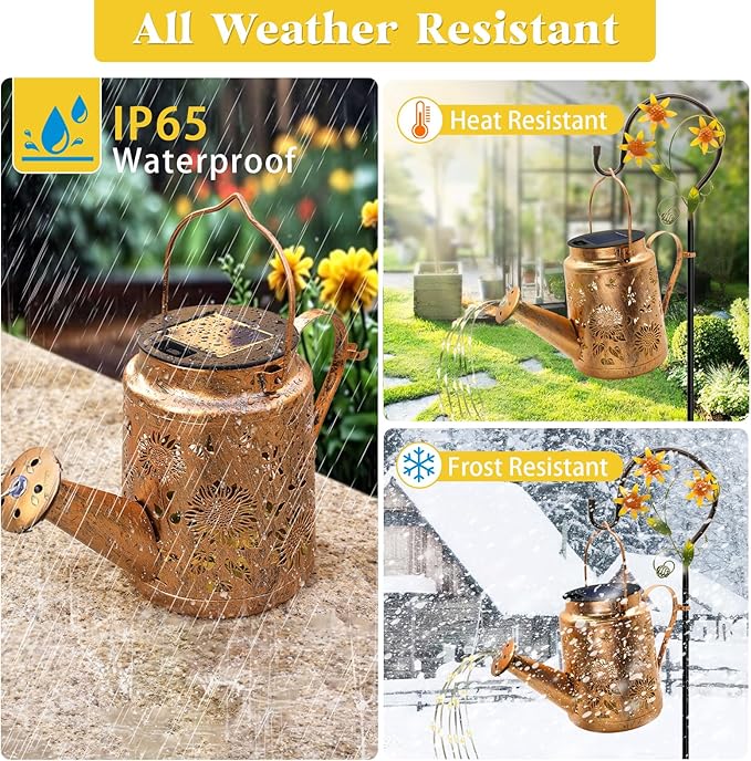 Solar Watering Can with Lights, Birthday Gifts for Christmas Mom Women, Outdoor Garden Decor Sunflower Solar Garden Lights for Outdoor Pathway Yard Lawn Patio Party, Waterproof Gardening Decorations