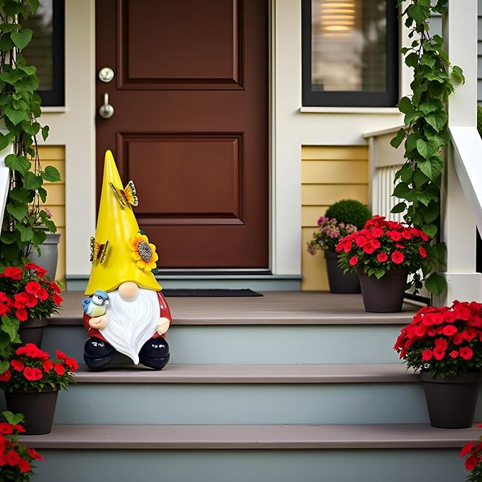 Key Hiders Outside Gnome Figurine Hide A Key Outdoor Garden Gnomes Statues Decorations For Yard Hidden Spare Key Holder Lock Box Rock Yellow