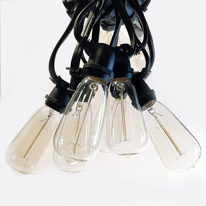 Hometown Evolution, Inc. Commercial Edison Bulb Outdoor String Lights with Hand-Threaded Filament (ST40 Lantern Edison - Commercial Black Wire, 100 ft)