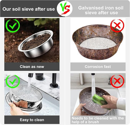 Bonsai Soil Sifter Set for Gardening - Soil Sieve with 5 Interchangeable Mesh (1mm, 3mm, 5mm, 7mm, 9mm), Garden Sifting Screen for Dirt, Sand, Rock, Filtration, Compost and Bonsai