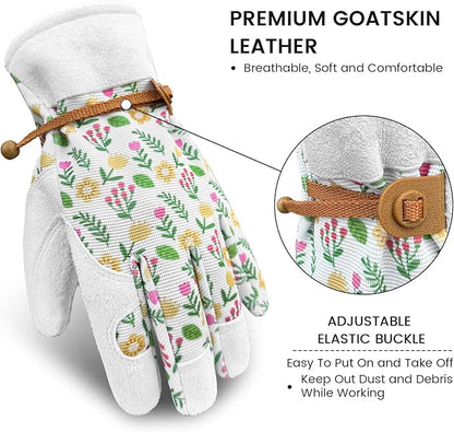 Gardening Gloves, Garden Gloves for Women Thorn Proof, Breathable Leather Work Gloves for Yard Pruning, Planting