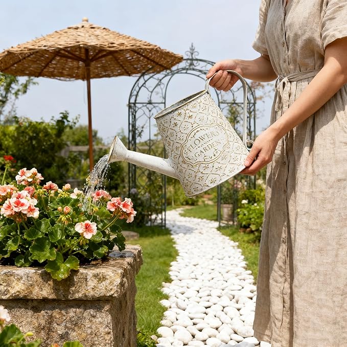 Vintage Metal Flower & Garden Watering Can, Rustic Farmhouse Decorative Watering Pot Planter for Home Patio Backyard Outdoor Plant Care
