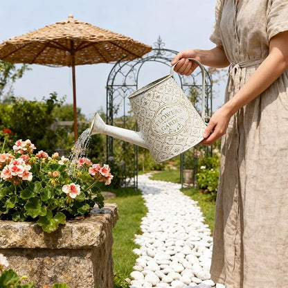 Vintage Metal Flower & Garden Watering Can, Rustic Farmhouse Decorative Watering Pot Planter for Home Patio Backyard Outdoor Plant Care
