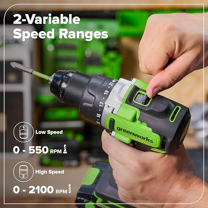 GREENWORKS 24V 1/2” Brushless Cordless Drill (800 In-lbs.), 4.0Ah (24,000mAh Power Bank) USB-C Battery, 3.3 FT Braided Cable, 65W Rapid Charger