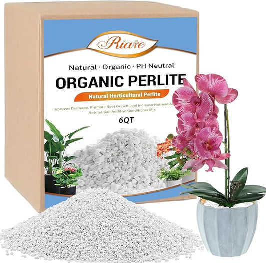 Riare 6 Quarts Organic Perlite for Plants - Horticultural Soil Amendment for Potting Mix, Natural Chunky Soil Additive Conditioner to Improve Root Growth, Drainage and Ventilation