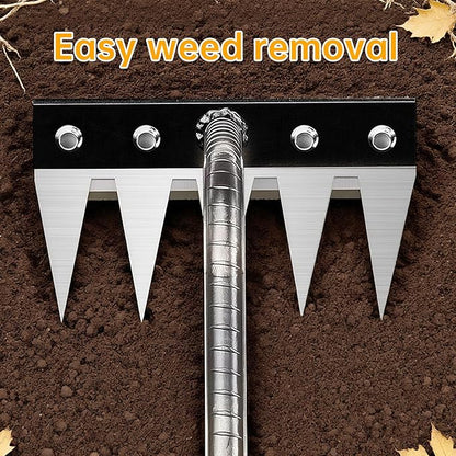 Iron Weeding Rake, 5-Teeth Detachable Gardening Hand Weeder Tool with Ergonomic Grip, Heavy-Duty Hand Weeder Puller Tool for Yard & Lawn & Flowerbeds