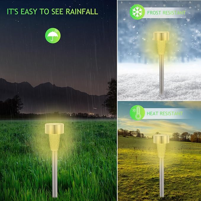 12Pcs Stainless Steel Solar Lawn Stake Lights Warm White Outdoor Pathway Garden Solar Powered Decorative Lighting for Yard Patio