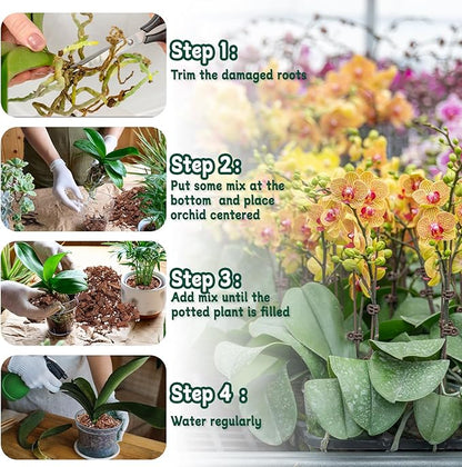 Orchid Potting Mix, 2 Quarts Orchid Bark Potting Mix with Pine Bark, Coco Peat & Perlite, Orchid Bark for Indoor Plants, Orchid Soil with Excellent Water Retention & Ventilation