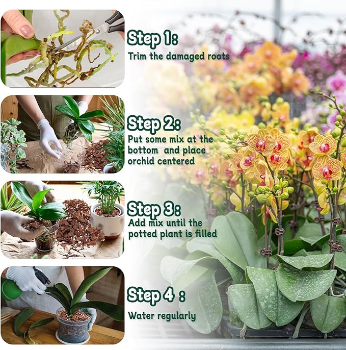 Orchid Potting Mix, 1 Quart Orchid Bark Potting Mix with Pine Bark, Coco Peat & Perlite, Orchid Bark for Indoor Plants, Orchid Soil with Excellent Water Retention & Ventilation