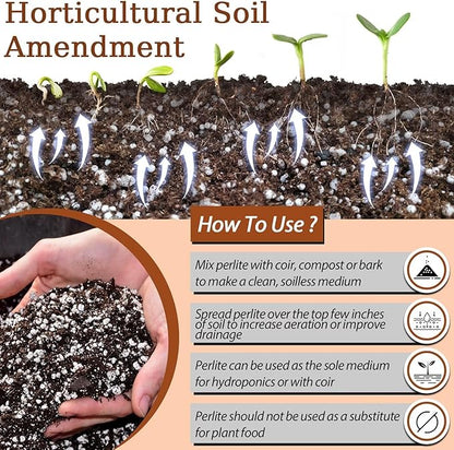 Riare 4 Quarts Organic Perlite for Plants - Horticultural Perlite Soil Amendment for Plants Potting Mix, Natural Chunky Perlite Soil Additive Conditioner Improve Root Growth, Drainage and Ventilation