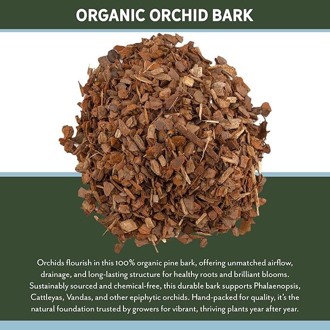 100% Organic Material All Natural Orchid Bark (8 Quarts), Long Lasting All Natural, High Flowering and Aeration for Orchid Plants, Vanda,Phalaenopsis, Cattleya and Houseplant Repotting