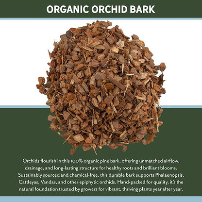 100% Organic Material All Natural Orchid Bark (8 Quarts), Long Lasting All Natural, High Flowering and Aeration for Orchid Plants, Vanda,Phalaenopsis, Cattleya and Houseplant Repotting