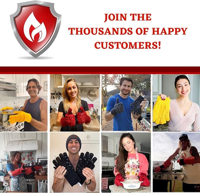 Oven Gloves 932°F Extreme Heat & Cut Resistant Oven Mitts with Fingers for BBQ, Cooking, Grilling, Baking – Accessory for Fire Pit, Camping, Fireplace & More - Orange Bitcoin Gift