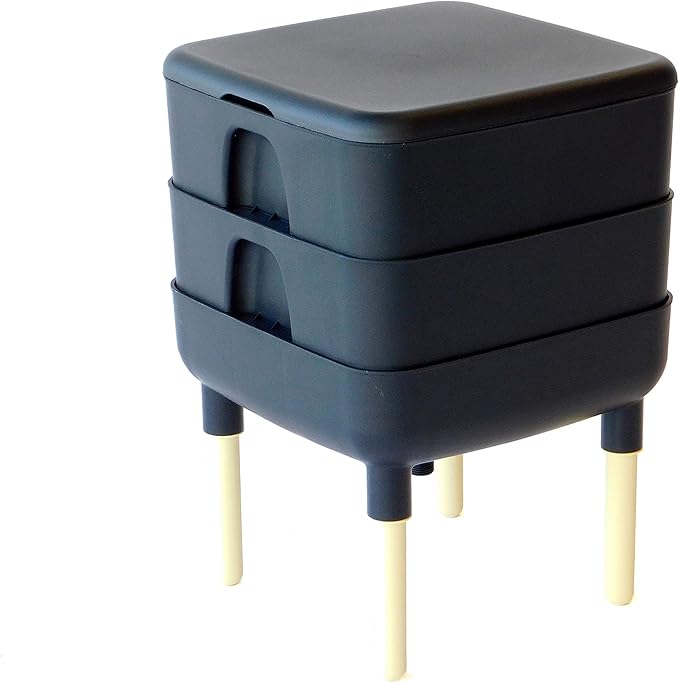 FCMP Outdoor - The Essential Living Composter, 2-Tray Worm Vermicomposter Bin (HF-LC4000v2-BLK) Black