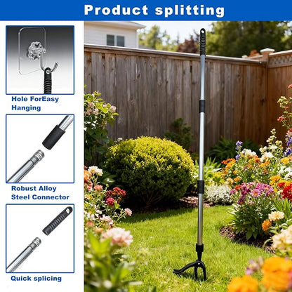 Weed Puller Tool Stand Up Weeder with Long Handle & 4-Claw Steel Head, Manual Weed Remover for Lawn and Garden, No Bend Weeding Tool