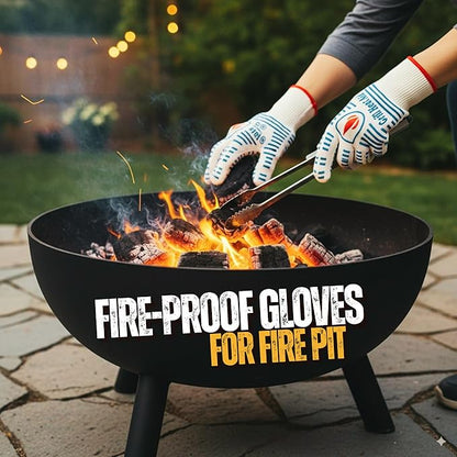 GRILL HEAT AID BBQ Grill Gloves Heat Proof for Grilling – Fireproof 1472°F Heat-Resistant Grill Mitts for Outdoor Barbecue and Smoker, Campfire, Fire Pit, Oven Glove with Fingers for Baking Pizza