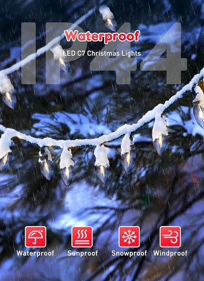 Brightown C7 Clear LED Christmas String Lights Outdoor, 25FT Connectable with 26 0.6W Bulbs (1 Spare), Vintage Hanging Lights for Xmas Holiday Party, Patio, Roofline House Decor