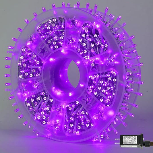 YEGUO 165ft 500 LED Christmas Lights Outdoor Waterproof, Purple String Lights Indoor Plug in, 8 Modes Clear Wire Purple Lights for Halloween Holiday Home Tree Garden Patio Decor