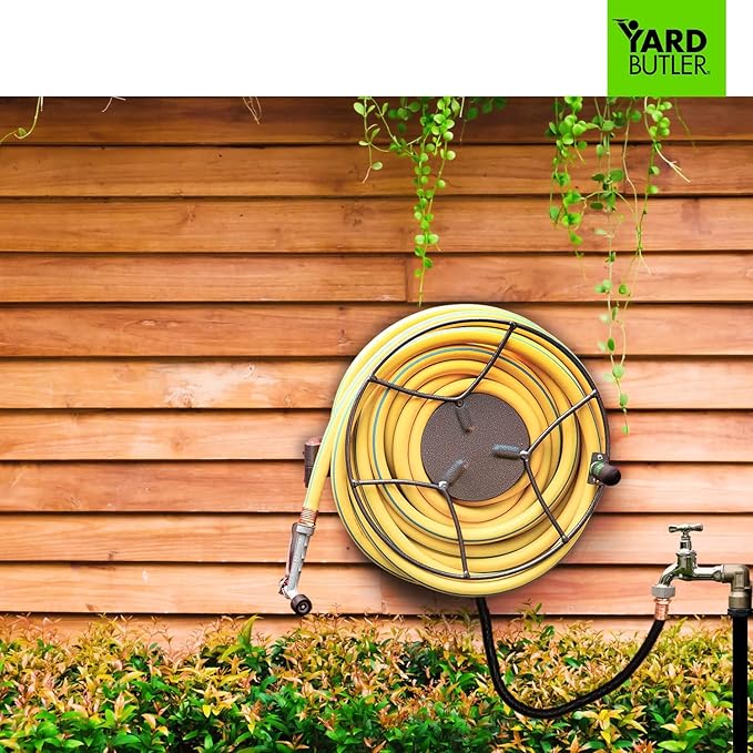 Yard Butler Wall Mounted Swivel Hose Reel, 180°, 100ft - Leakproof Hose Storage Solution - Durable Powder Coated Steel Construction - Rust Resistant Outdoor Watering Accessory - Tangle-Free Operation