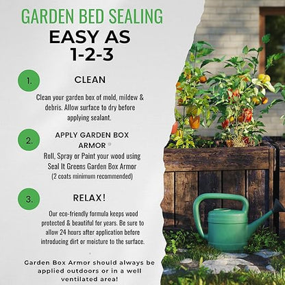 Garden Box Sealer | FDA Food Contact Safe Plant-Based Wood Sealant for Raised Bed, Planter & Pet House. Protects All Wood Types from Water & Weather Damage | (5 Gallon)