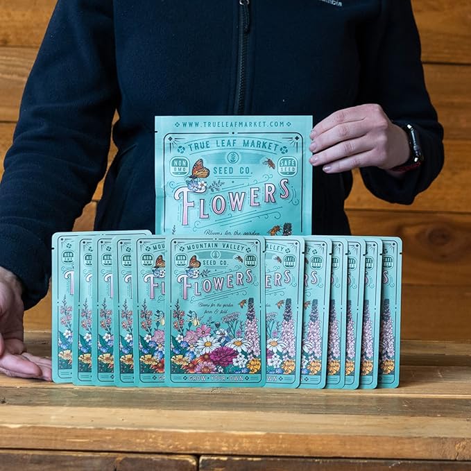 Flower Garden Seed Collection - 12 Varieties of Flower Seeds for Planting, ~6,000 Seeds - Includes Zinnia, Marigold, Poppy, Cosmos, Sunflower, Painted Daisy, Nasturtium, Lavender, Calendula & More