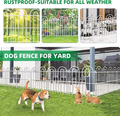 25 Panels Decorative Garden Fence, 32 in(H) X 50 ft(L) No Dig Dog Fence Outdoor for Yard, Rustproof Tall Metal Garden Fencing Animal Barrier with Ground Stakes, Temporary Fencing for Patio, White