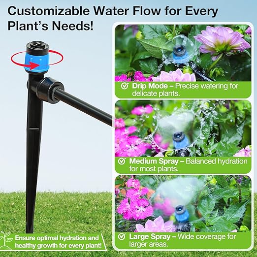 MIXC Drip Irrigation Emitters – 40 Pack Quick to Connect Drip Emitters for 1/4” Tubing, Adjustable Water Flow, Drip System Parts for Outdoor Watering(Drip Emitter Vortex)