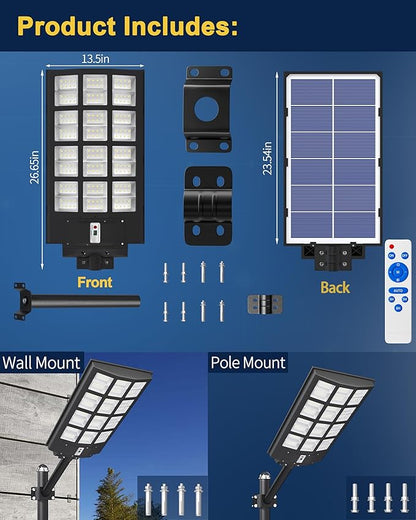 Ofuray Of-5600W Solar Street Lights Outdoor,560000Lm Solar Security Flood Lights Parking Lot Lights Commercial Dusk to Dawn, 6500k Waterproof Led with Remote Control Motion for Street,Court,Barn