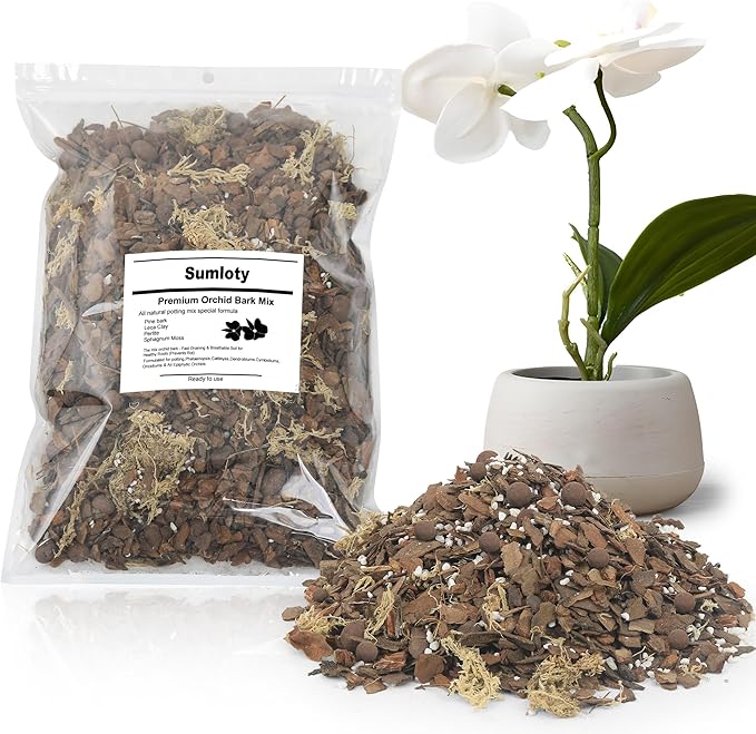 Orchid Potting Mix for Repotting - 2.5QT Fast-Draining Soil with Pine Bark, Perlite, Moss & Leca Clay, Breathable Mix for Healthy Roots,Ideal for Repotting & Indoor Orchid Plants