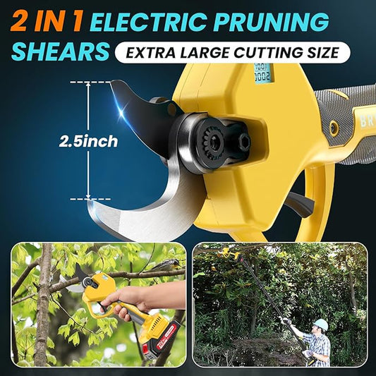 2-in-1 Pole Pruning Shears, 2.0 Inches Cutting Diameter Cordless Electric Pole Pruners - Brushless Motor, 2.0Ah*2 Batteries, SK7 Blade, 8.7FT Adjustable Branches Cutter for Tree Trimming