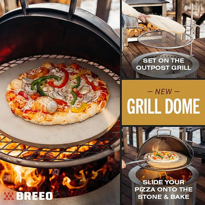 Breeo Grill Dome for Outpost Grill – Hinged Stainless Steel Dome w/Built-in Thermometer, Griddle Accessories Kit, Outdoor Set for Live-Fire Cooking – Fits X/19, Y Series