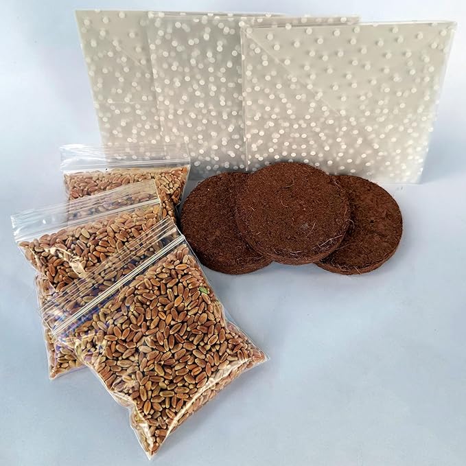 Organic Cat Grass Kit 3 Pack - Polkadot Grow Bags for Indoor Cats | Non GMO Mixed Heirloom Seeds | Wheatgrass - Oat Grass - Barley Grass Blend