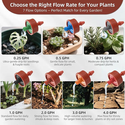 60PCS 0.25 GPH Pressure Compensating Drip Irrigation Spot Watering Drippers/Emitters, Self-Cleaning Constant Flow Drip Irrigation Emitters Heads Irrigation Drippers Parts for Drip Irrigation System