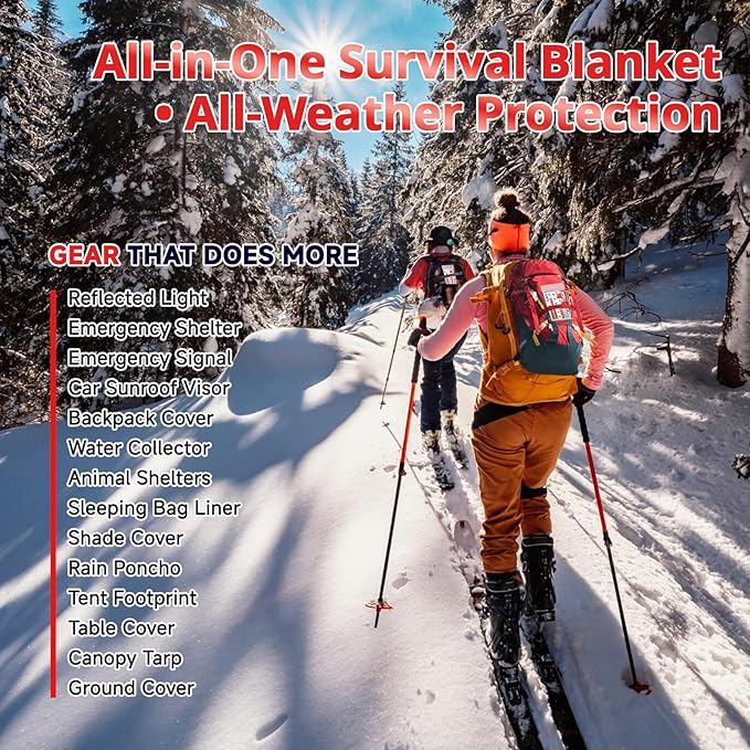 SecuCaptain Survival Emergency Thermal Blankets: Extra Large 84” x63” Space Mylar Blanket Kit for Outdoor Cold Winter Camping Hiking Car Bug Out Bag or First Aid - 10 Pack