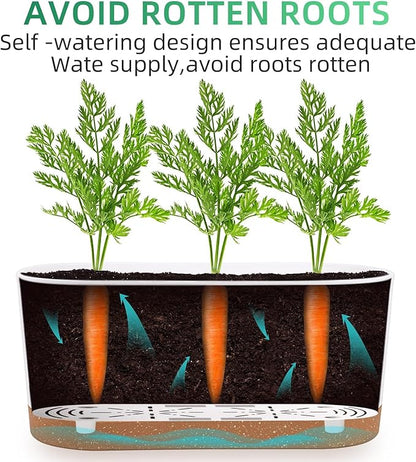 QCQHDU 16" L x 7.6" W x 7" H Window Planter Box, 2 Pack Self Watering Pots for Indoor Plants with Drainage Holes & Saucer, Outdoor Flower Pots Home Garden Modern Decor