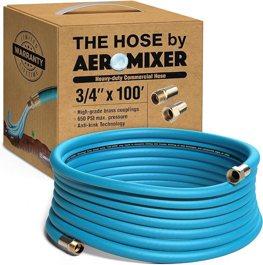 Aeromixer THE HOSE - 3/4 Inch Garden Hose 100 Ft, Kinkless Commercial Garden Hoses, Heavy Duty Industrial Water Hoses for Outdoors, 650 PSI High-Pressure Watering Tool for Farming and Gardening