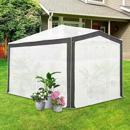 EAGLE PEAK 12x8 Portable Walk in Greenhouse with Polyester Reinforced Corners, Instant Pop up Indoor Outdoor Gardening Green House, Roll Up Zipper Doors Mesh Windows & Winter Support Pole, Gray/White