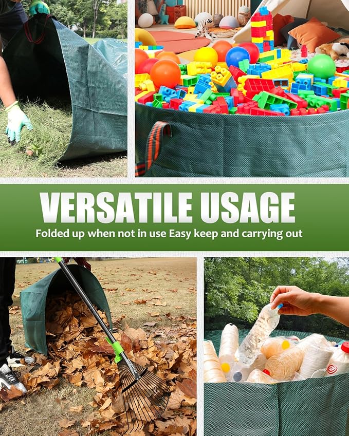 Joyhalo 63.4 Inch Rake for Leaves with 40 Gallon Dustpan-Typ Leaf Bags, Adjustable 18 Tines Metal Leaf Rake Set for Gardening Lawns Yard Outdoor Camping Shrub Grass Bush Grass Clippings