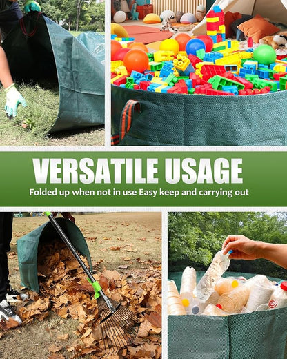 Joyhalo 63.4 Inch Rake for Leaves with 40 Gallon Dustpan-Typ Leaf Bags, Adjustable 18 Tines Metal Leaf Rake Set for Gardening Lawns Yard Outdoor Camping Shrub Grass Bush Grass Clippings