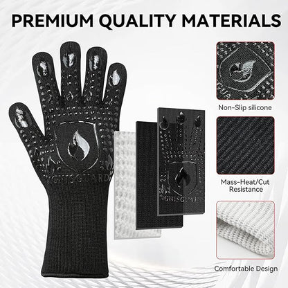 BBQ & Grill Gloves, Oven Gloves, 1472°F Silicone Oven Mitts Heat Resistant Grilling Gloves Fireproof Non-Slip for Barbecue Cooking Baking Smoking, 1-Pair Black（M）