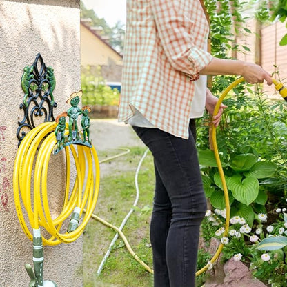 Sungmor Garden Hose Holder Wall Mounted, Large Capacity & Heavy Duty Cast Iron Water Hose Holder for Outside, Pretty & Lovely Hard-working Frogs Hose Reel, Watering Hose Metal Stand Sturdy Pipe Hanger