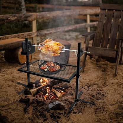 Onlyfire Adjustable Outdoor Camping Rotisserie Grill System and Spit Kit with Portable DC 3V Motor and 29 Inch Hexagon Spit Rod