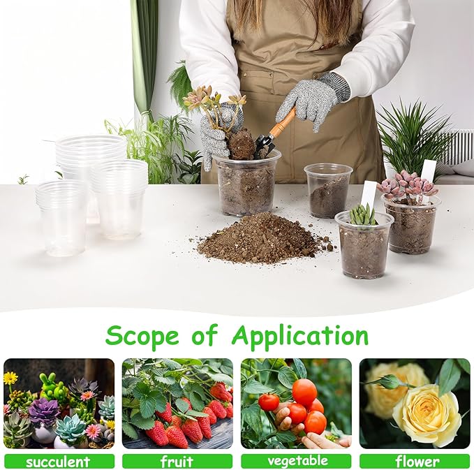 60 Pack 3.5/4/5 Inch Reinforced Clear Nursery Pots with Drainage Holes, Transparent Variety Pack Plastic Plant Pot Seed Starter Pots Flower Pots Come with 50pcs Plant Labels