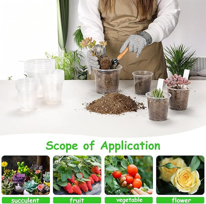 60 Pack 3.5/4/5 Inch Reinforced Clear Nursery Pots with Drainage Holes, Transparent Variety Pack Plastic Plant Pot Seed Starter Pots Flower Pots Come with 50pcs Plant Labels