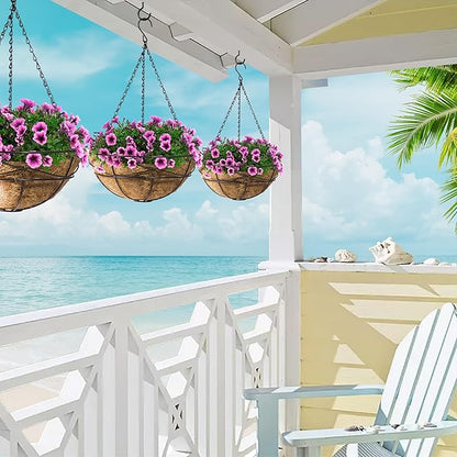 Sorbus 4 Pack Metal Hanging Planter Basket Huge 12 Inch Hanging Flower Pot Basket & Coco Coir Liner for Indoor/Outdoor Garden Décor, Perfect for Home, Garden, Patio, Deck (Black)