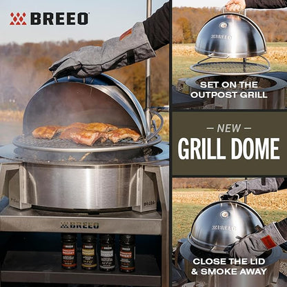 Breeo Grill Dome and Outpost Grill Bundle – Hinged Stainless Steel Dome w/Built-in Thermometer, Griddle Accessories Kit, Outdoor Set for Live-Fire Cooking – Fits X/24, X/30 Series