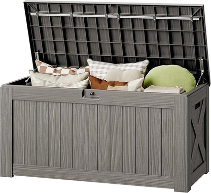 130 Gallon Deck Box Outdoor Indoor Waterproof Storage Box for Patio Furniture, Pool Accessories, Garden Tools, and Cushion Storage, Coffee