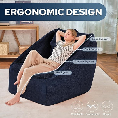 HABUTWAY Inflatable Bean Bag Chairs for Adult Blow up Chair Portable Inflatable Bean Bag Couch w/Electric Air Pump,Handle & Side Pocket for Movie Night Reading Gaming Living Room - Navy Blue